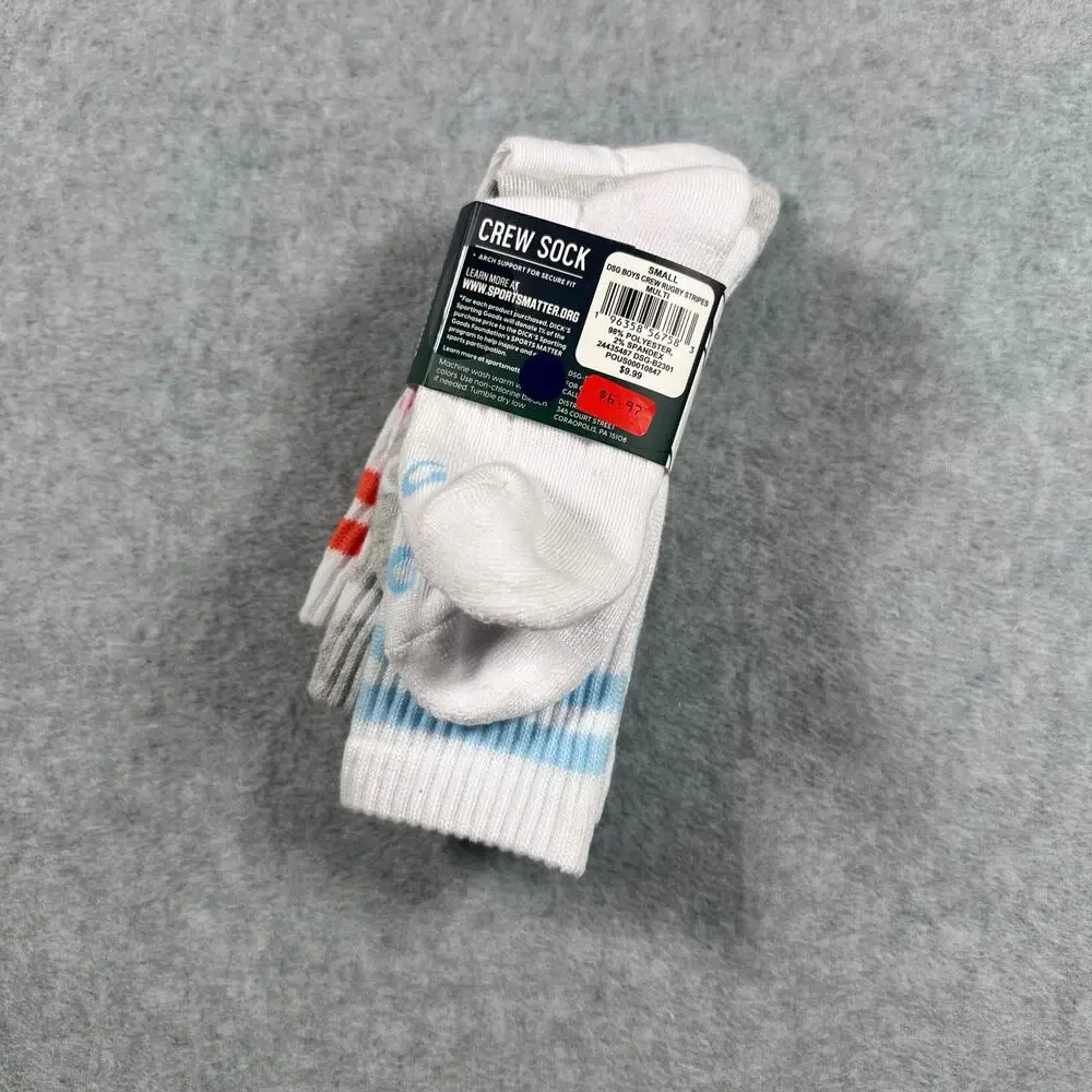 DSG Boys Crew Socks 3 Pack Rugby Stripe Arch Support